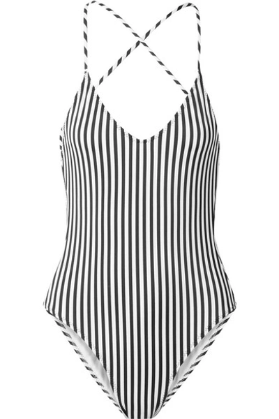 Shop Norma Kamali Fara Slip Mio Striped Swimsuit In Black