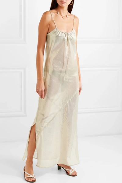 Shop Lisa Marie Fernandez Metallic Cotton-blend Maxi Dress In Platinum