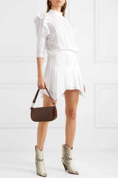 Shop Isabel Marant Étoile Akala Asymmetric Embroidered Cotton-voile Mini Skirt In White