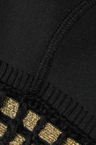 Shop Kiini Chacha Metallic-crochet Trimmed Bikini Top In Black