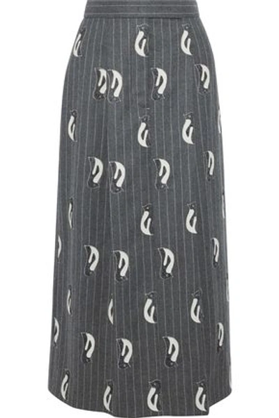 Shop Thom Browne Woman Appliquéd Pleated Pinstriped Wool-felt Midi Skirt Anthracite