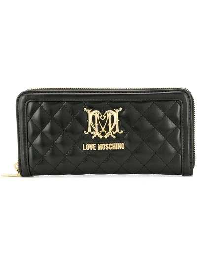 Shop Love Moschino Quilted Effect Wallet - Black