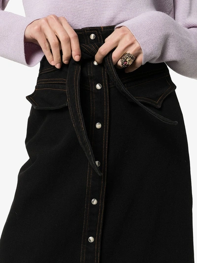 Shop Nanushka Alma Tie Waist Mid-length Denim Skirt In Black