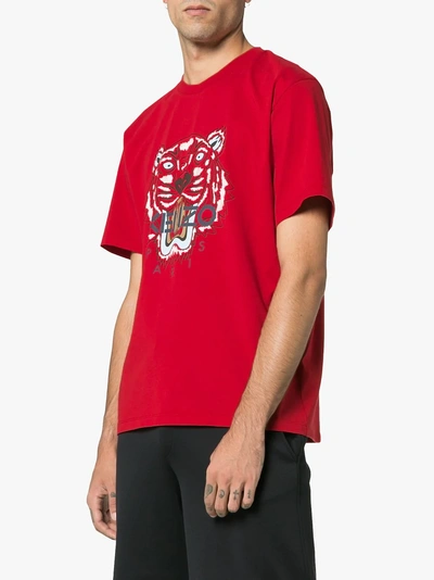 Shop Kenzo Tiger Embroidered Logo T-shirt In Red