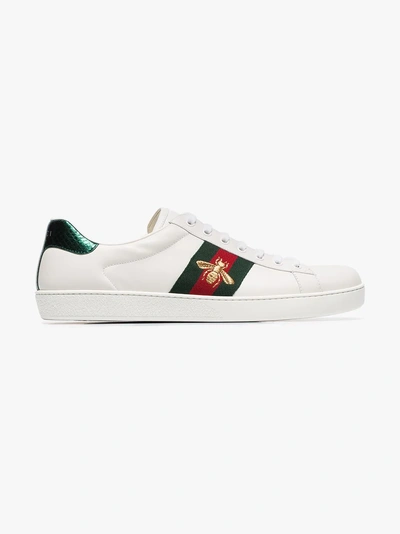 Shop Gucci White Ace Bee Striped Leather Sneakers In 9064 White Multi