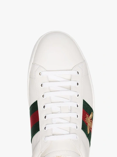 Shop Gucci White Ace Bee Striped Leather Sneakers In 9064 White Multi