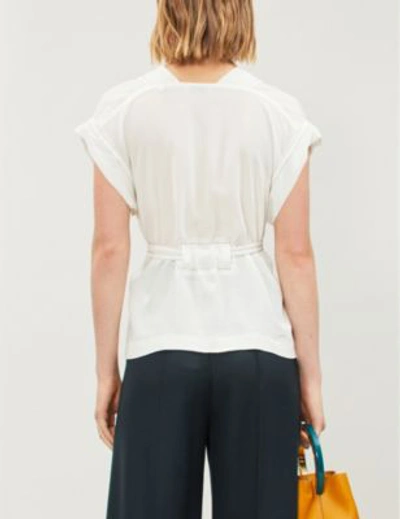 Shop Sandro Belted Silk Crepe Top In Ecru