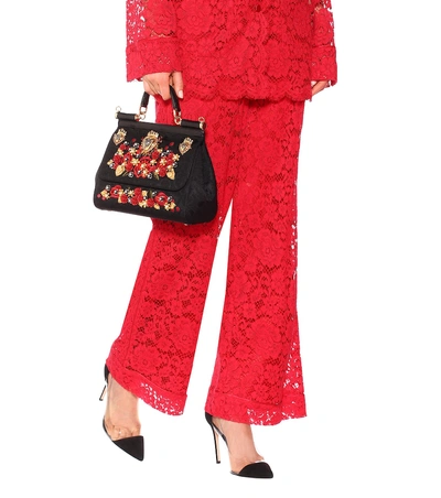 Shop Dolce & Gabbana Sicily Medium Embellished Shoulder Bag In Black