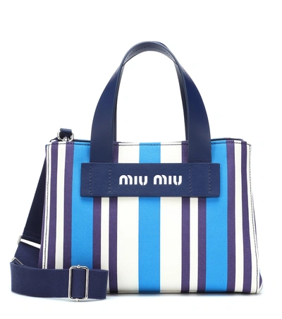 Shop Miu Miu Striped Canvas Tote In Blue