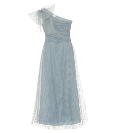 Shop Red Valentino Dotted Tulle Dress In Blue