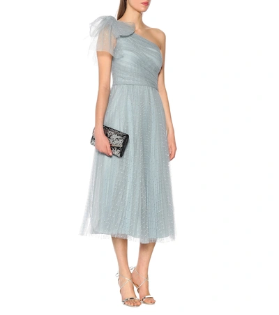 Shop Red Valentino Dotted Tulle Dress In Blue