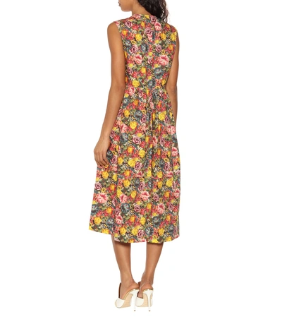 Shop Marni Floral Cotton Midi Dress In Multicoloured