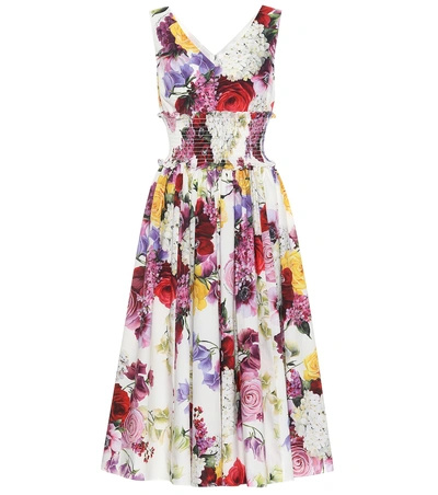 Shop Dolce & Gabbana Printed Cotton Midi Dress In White