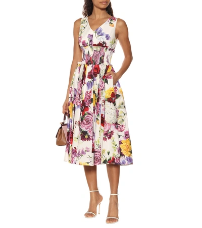 Shop Dolce & Gabbana Printed Cotton Midi Dress In White