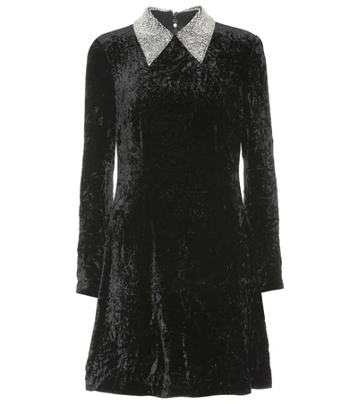 Shop Miu Miu Embellished Velvet Minidress In Black