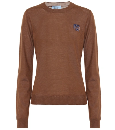 Shop Prada Intarsia Wool Sweater In Brown