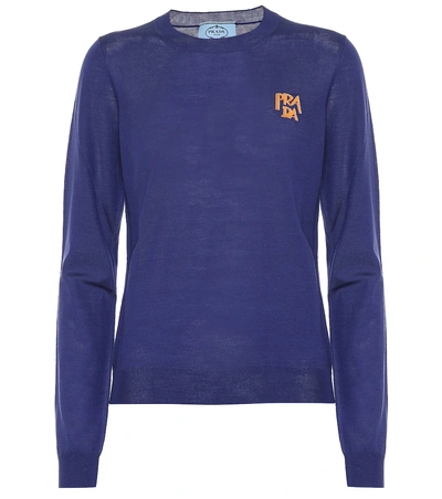 Shop Prada Intarsia Wool Sweater In Blue