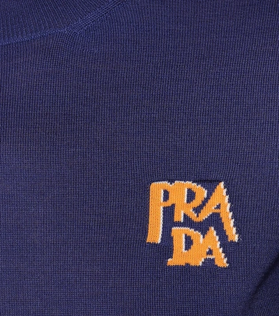 Shop Prada Intarsia Wool Sweater In Blue