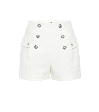 Shop Balmain High-rise Cotton Shorts In White