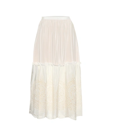 Shop Stella Mccartney Silk Midi Skirt In White