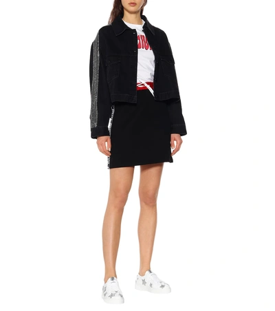 Shop Miu Miu Cotton-blend Jersey Miniskirt In Black