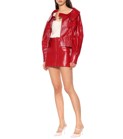 Shop Miu Miu Leather Miniskirt In Red