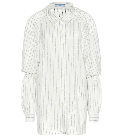 Shop Prada Striped Silk Shirt In White