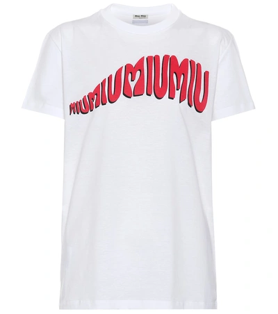 Shop Miu Miu Printed Cotton T-shirt In White