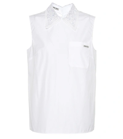 Shop Miu Miu Cotton Sleeveless Poplin Shirt In White