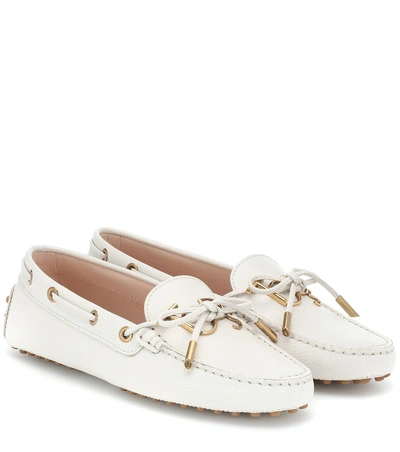 Shop Tod's Gommino Logo Leather Loafers In White