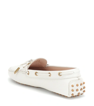 Shop Tod's Gommino Logo Leather Loafers In White