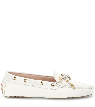 Shop Tod's Gommino Logo Leather Loafers In White