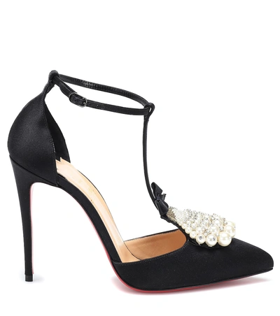 Shop Christian Louboutin Goyetta 100 Satin Pumps In Black