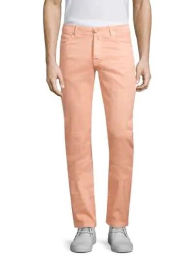 Shop Kiton Five-pocket Linen-blend Jeans In Peach