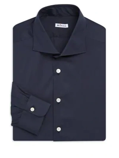 Shop Kiton Classic Cotton Dress Shirt In Navy