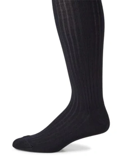 Shop Marcoliani Men's Ribbed Merino Wool Blend Socks In Navy
