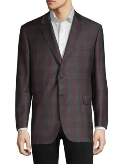 Shop Brioni Box Plaid Regular-fit Sportcoat In Bordeaux Anthracite