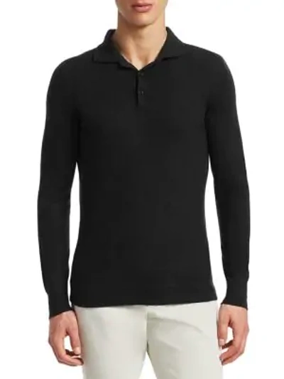 Shop Loro Piana Men's Long-sleeve Cashmere Polo In Black