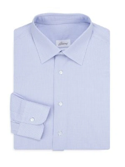 Shop Brioni Regular-fit Windowpane Cotton Dress Shirt In White Sky Blue