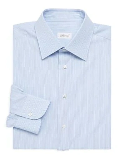 Shop Brioni Classic-fit Pinstripe Dress Shirt In Blue