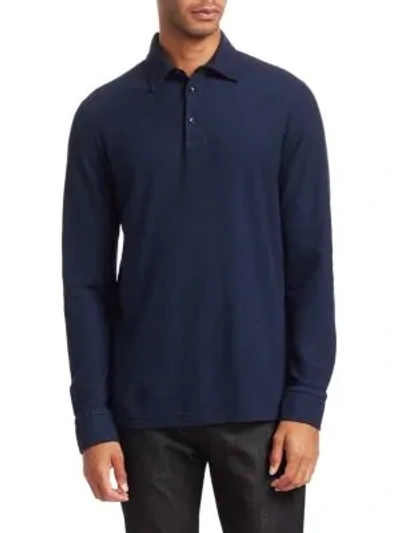 Shop Loro Piana Men's Huckalce Long-sleeve Polo Shirt In Deep Ocean Blue