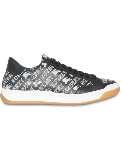 Shop Burberry Ekd Logo Print Leather Sneakers In Black