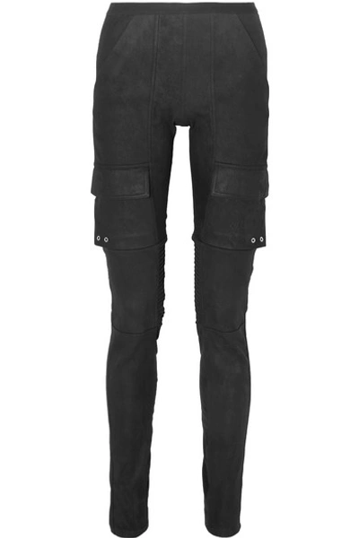 Shop Rick Owens Cotton Blend-paneled Leather Skinny Pants In Black