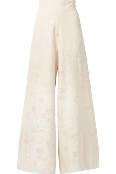 Shop Johanna Ortiz Queen Of Orchids Satin-jacquard Wide-leg Pants In Ivory