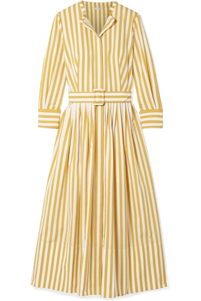 Shop Oscar De La Renta Striped Cotton-poplin Midi Dress In Saffron