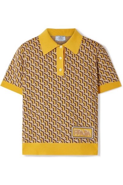 Shop Prada Intarsia Silk Polo Shirt In Yellow