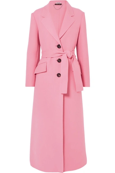 Shop Miu Miu Belted Wool Coat In Pink