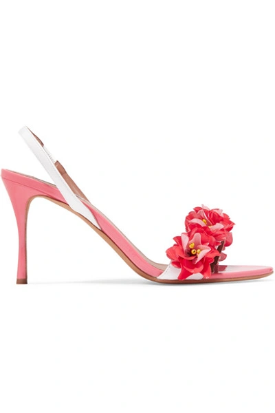 Shop Tabitha Simmons Follie Embellished Patent-leather Slingback Sandals In Pink
