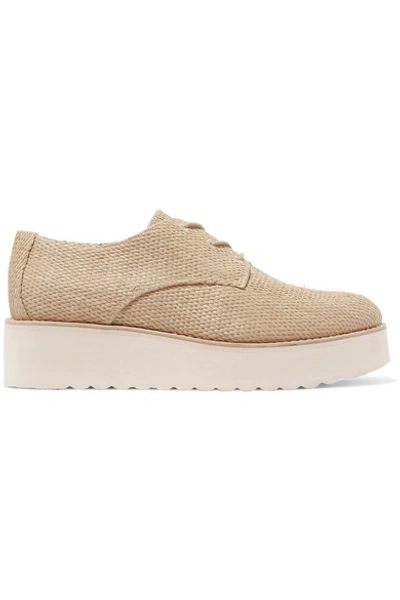 Shop Vince Zina Woven Raffia Platform Brogues In Beige