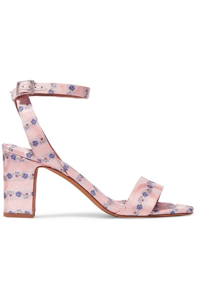Shop Tabitha Simmons Leticia Floral-print Satin-jacquard Sandals In Pink